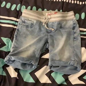 SO mock denim shorts